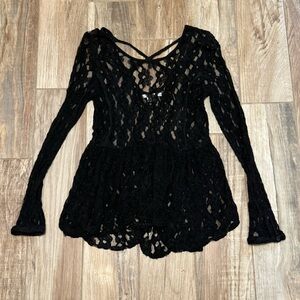 AnM Full Lace Peplum Long Sleeve Top